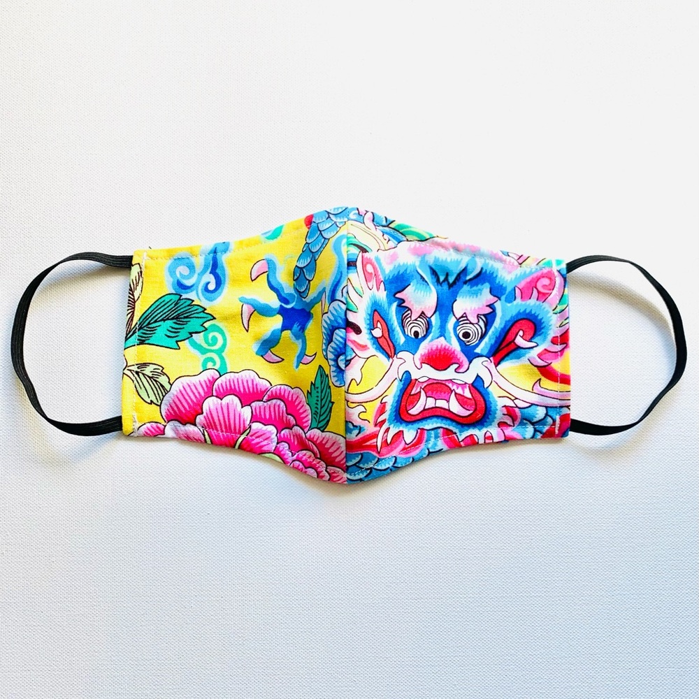 NEW Handmade Yellow Dragon Print Face Mask